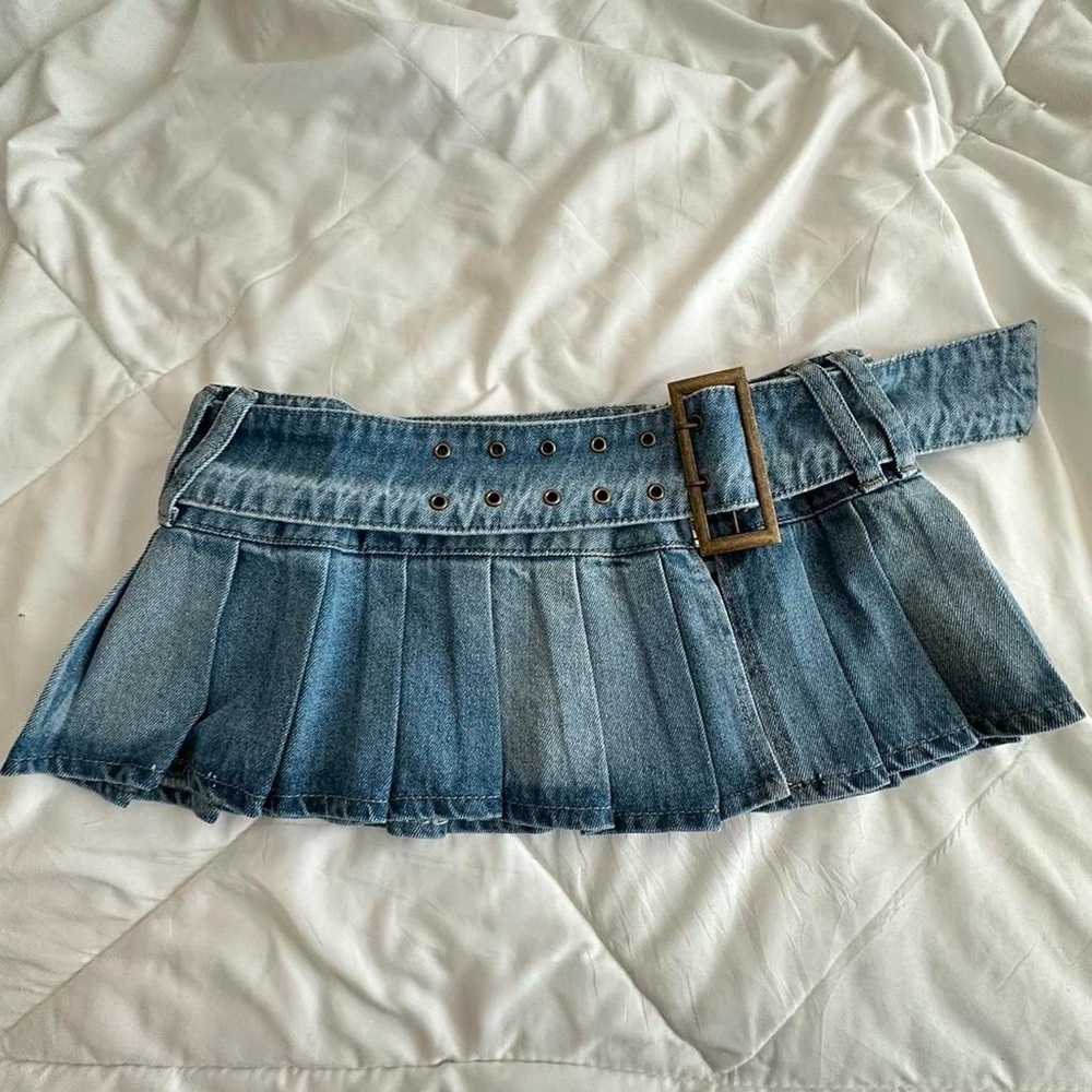 denim y2k pleaded mini skirt